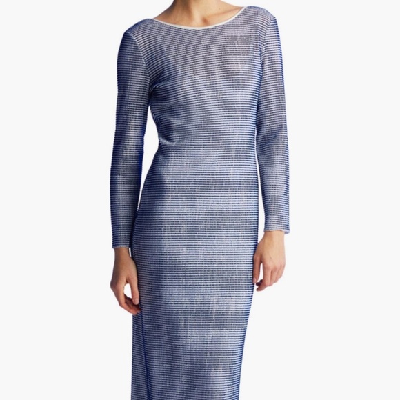 Chic Navy Striped Backless Dress - Picture 2 of 13